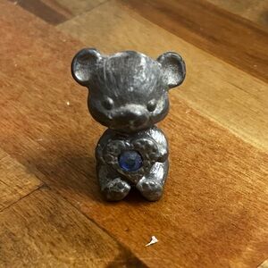 Vintage Pewter Miniature Teddy Bear Figurine with September Birthstone